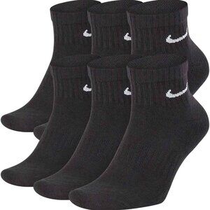 Nike Everyday Cushioned Socks 6-Pack Black Quarter Crew Size L (Men 8-12 / Women